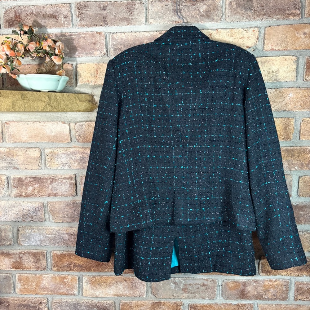 CHADWICK’S Vintage Woven Tweed Black & Teal Blazer and Skirt Set - Picture 16 of 16